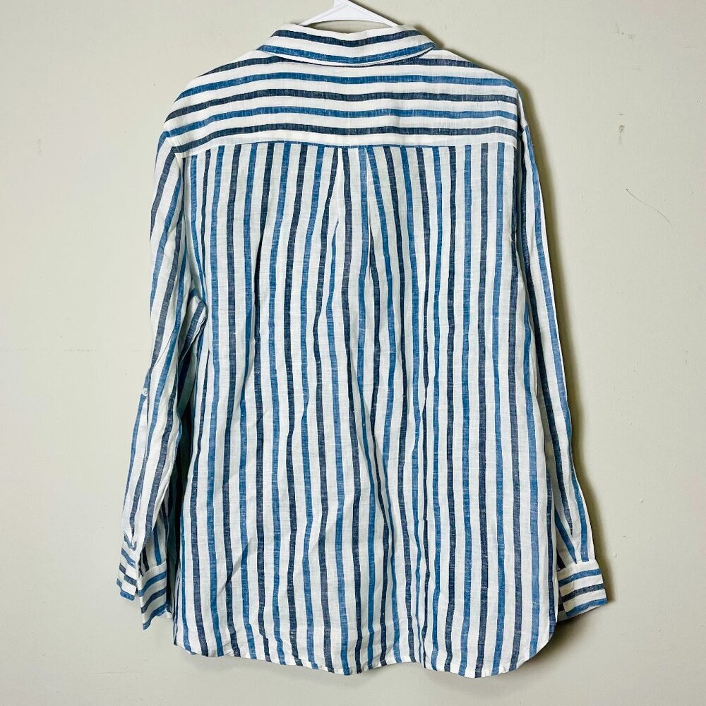 TWO by Vince Camuto Shirt Women's XL Blue Button Down Stripes Beach Boho Minimal - Picture 2 of 11